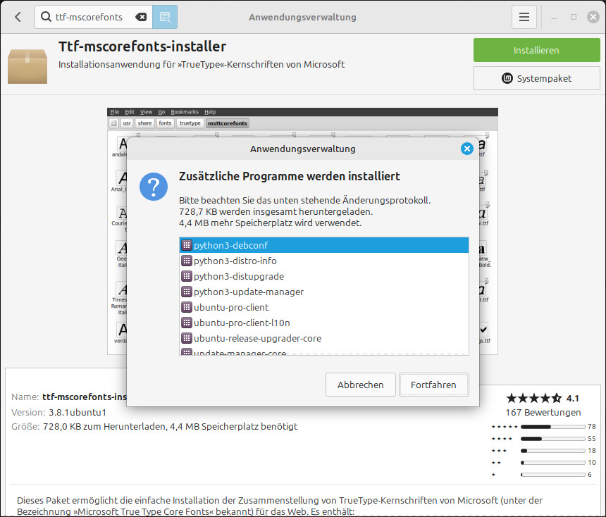 Ttf-mscorefonts-installer - Installation zusätzlicher Programme