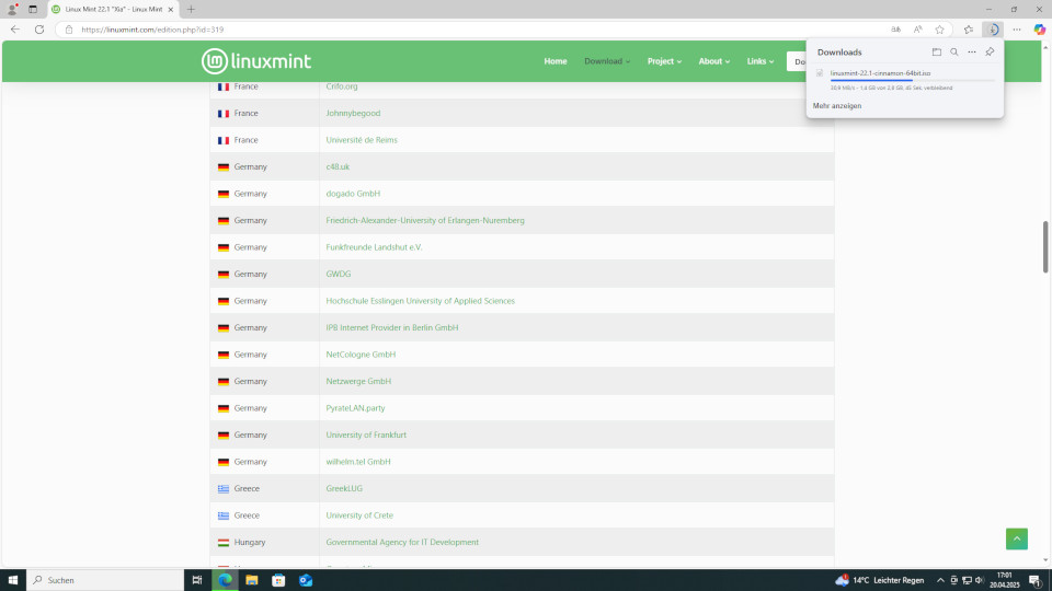Linux Mint Downloadfortschritt