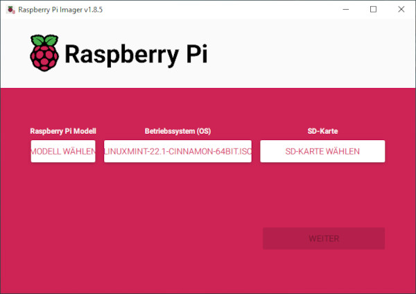 Raspberry Pi Imager SD-Karte wählen