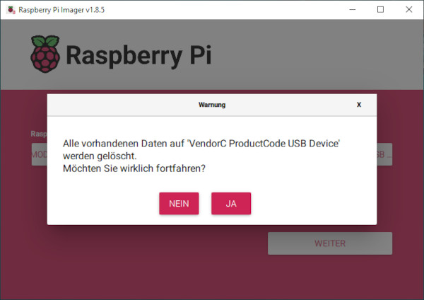 Raspberry Pi Imager fortfahren