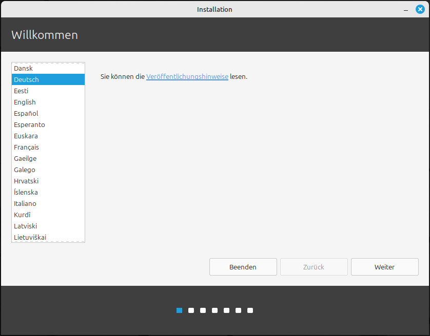 Linux Mint Sprachauswahl