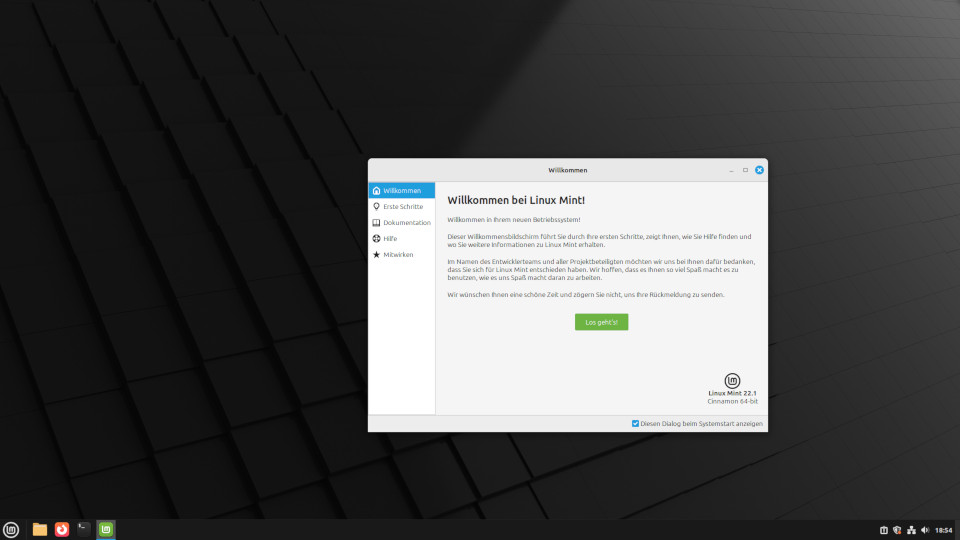 Linux Mint Willkommen