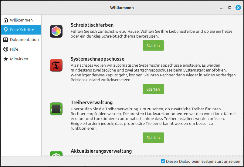 Linux Mint Willkommen 2