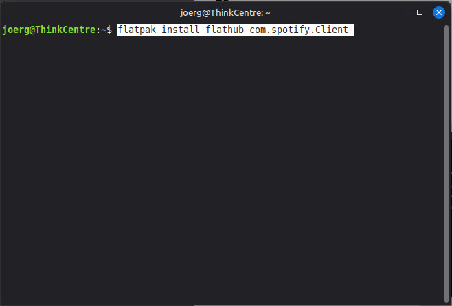 Linux Terminalfenster mit eingesetztem Installatioonsbefehl